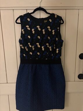 Taylor Black & Blue Floral Textured Fit-and-Flare Dress